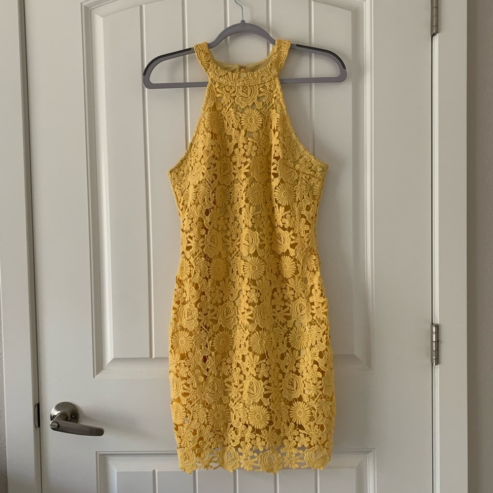 Love Poem Dress by Lulus, Yellow Lace size Medium